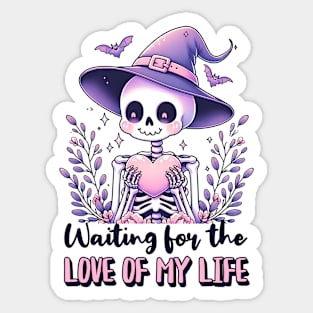 Waiting For Love Cute Kawaii Skeleton with Heart Sticker
